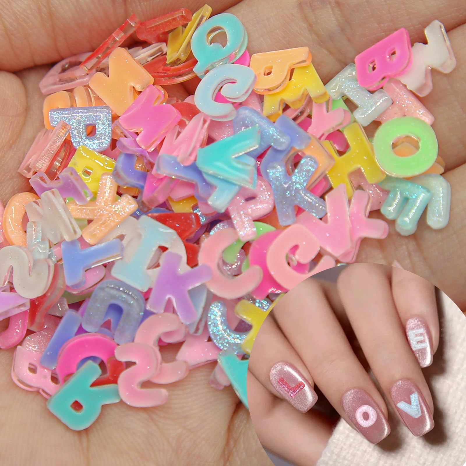250Pcs Letter Nail Art Charms, Resin Flatback Alphabet Nail Gems Accessories
