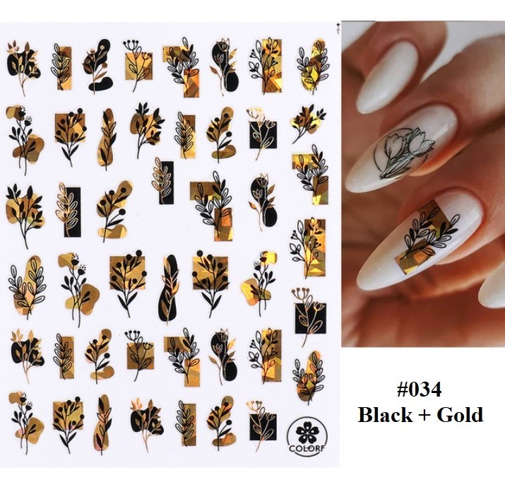 Gold Black Abstract Nail Art Stickers (Group 1)