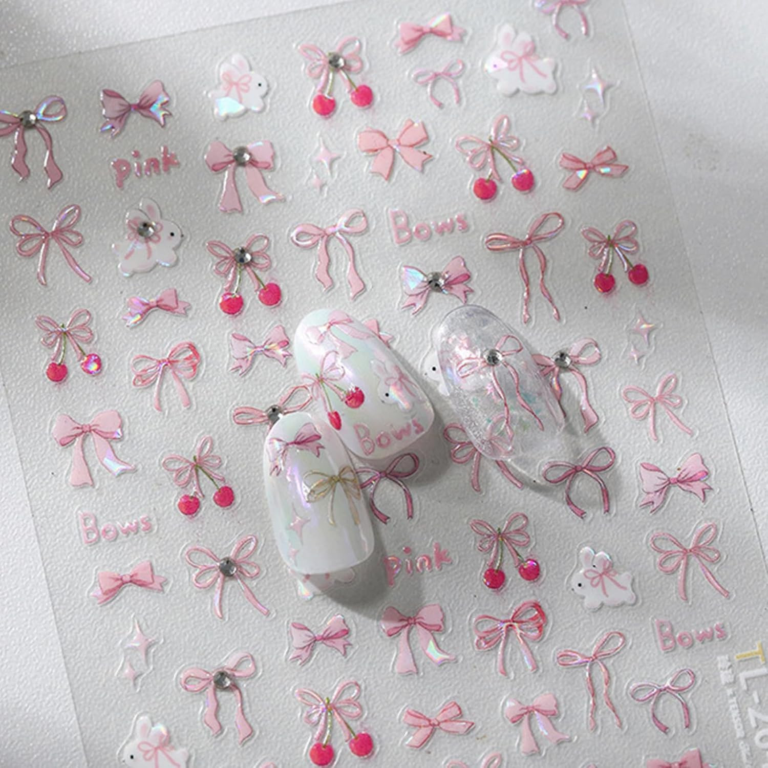 1 Sheet Bow Nail Art Stickers 5D Self-Adhesive Glitter Pink Bows Nail Art Design