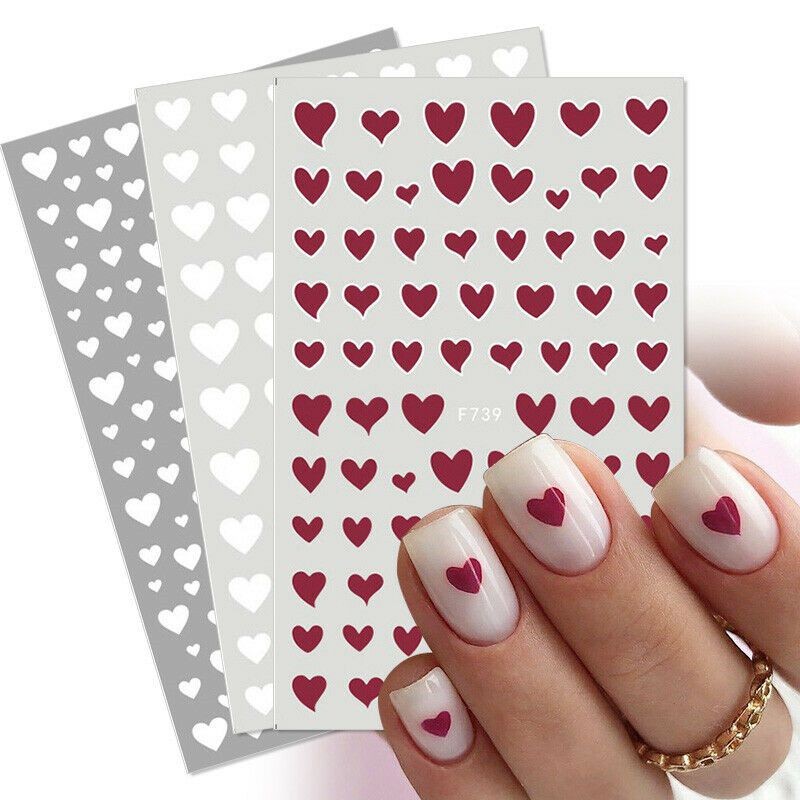 DIY Nail Stickers Love Heart Nail Art Manicure Black White Red Design Decals 3D