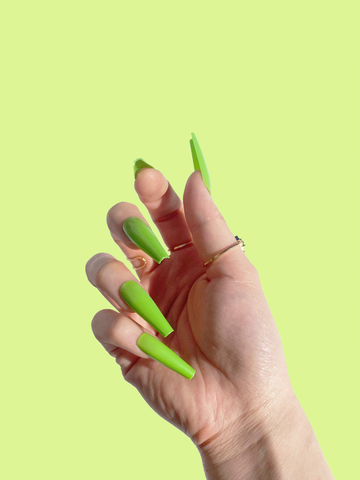 Billie Eilish Green Long Coffin Glossy Press On Nails 20pcs All Sizes with Glue