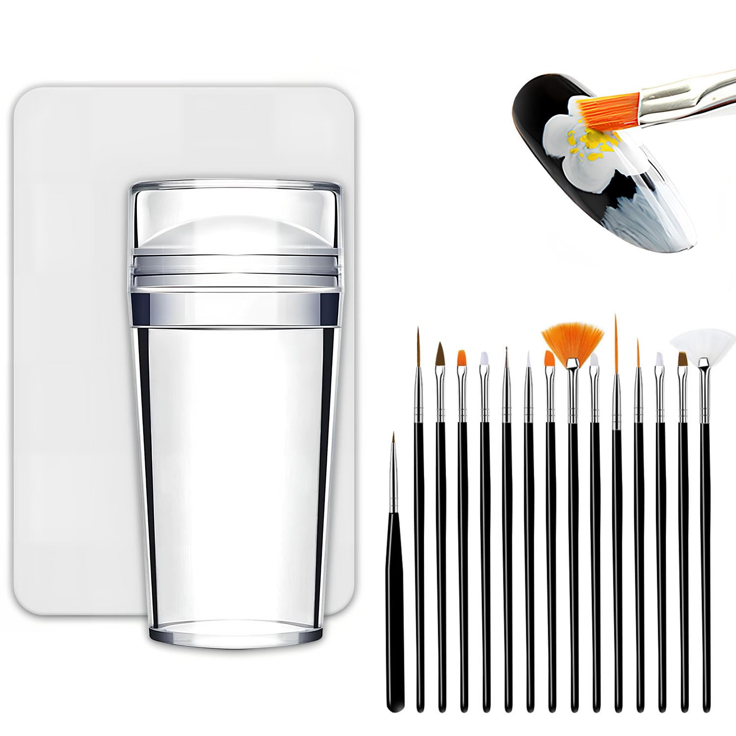 17 PCS French Tip Nail Stamp,French Tip Tool Kit with with Nail Art Brushes for