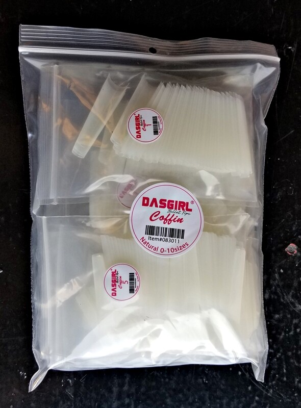 DASGIRL COFFIN Nail Tips X-Long, 550 Pcs, Size 0 to 11 Natural or Clear