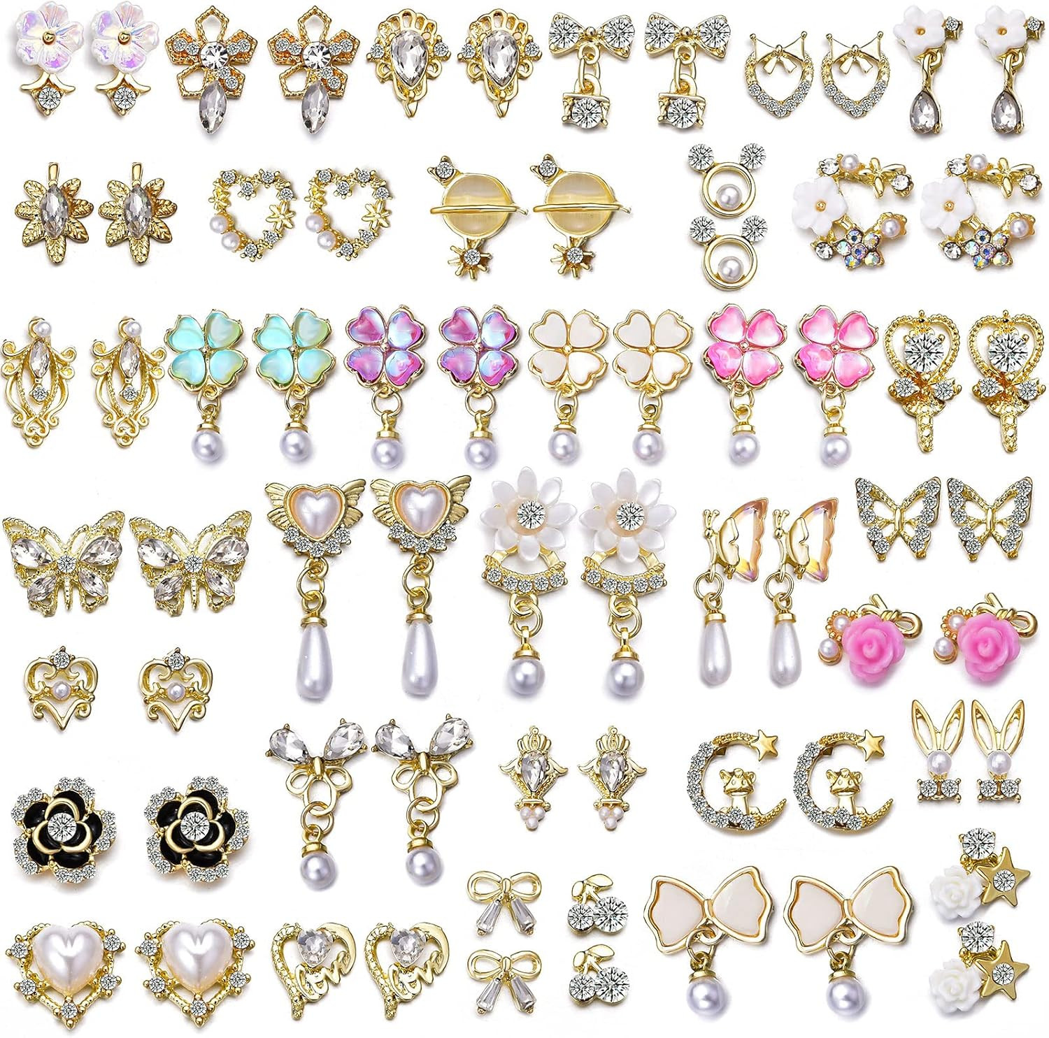 1 Pack of 50pcs 3D Nail Charms for Acrylic Nails with Art Nail Gems and Rhinesto