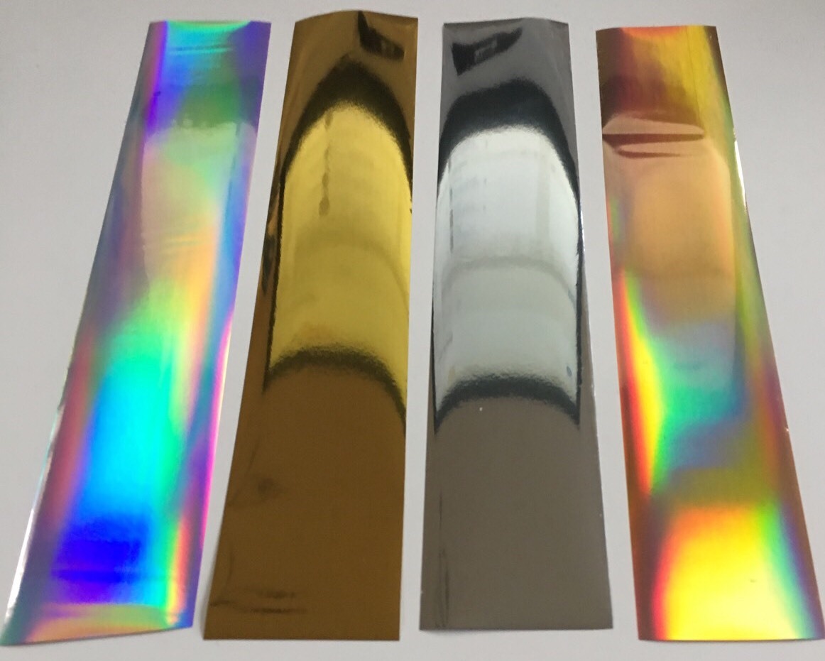 Holographic Nail Foils Wraps Mirror Shine Stickers Silver Gold 4pc x 20cm SET