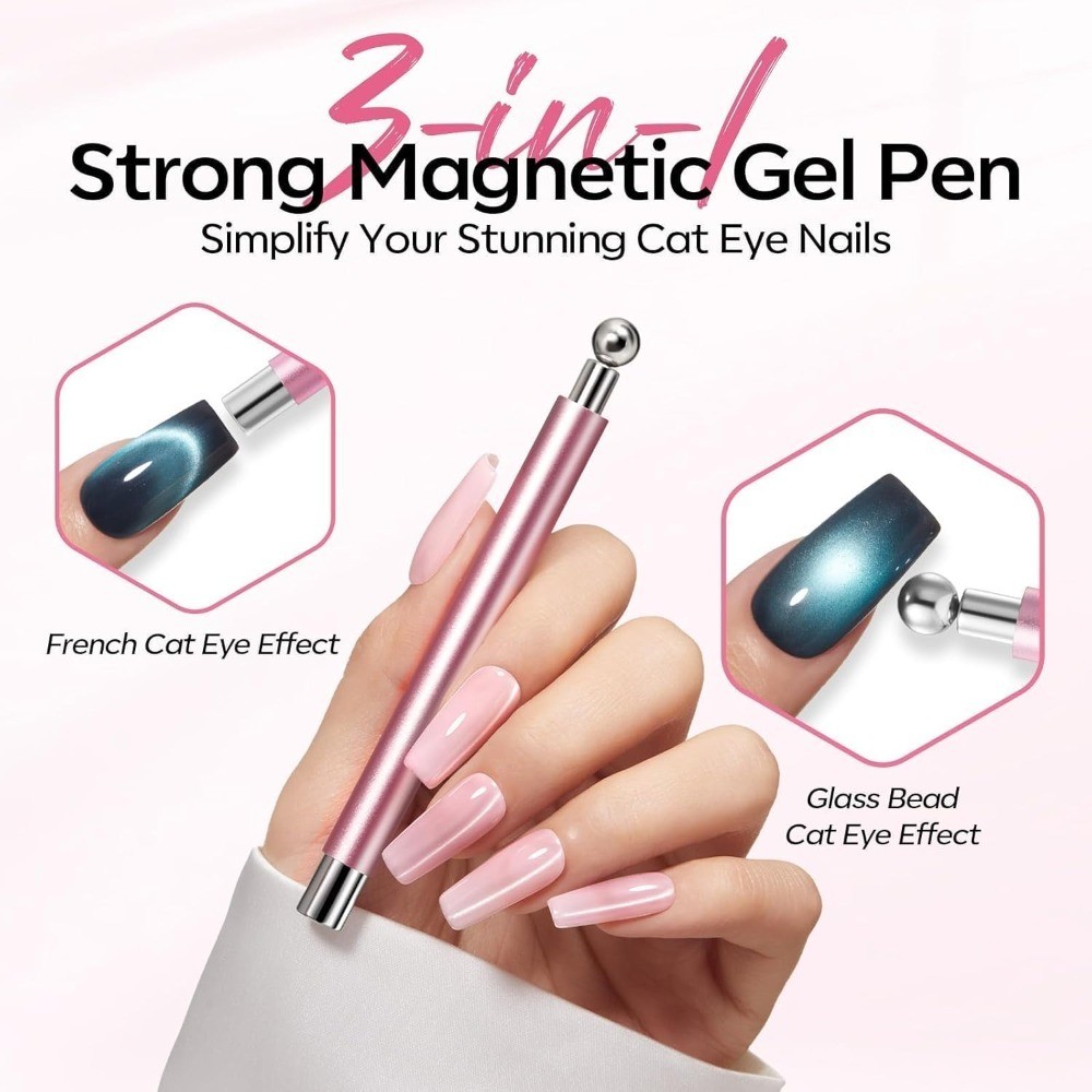 Cat Eye Magnet Set, 6PCS 3-in-1 Dual-Head Nail Magnet Pen with Heart,