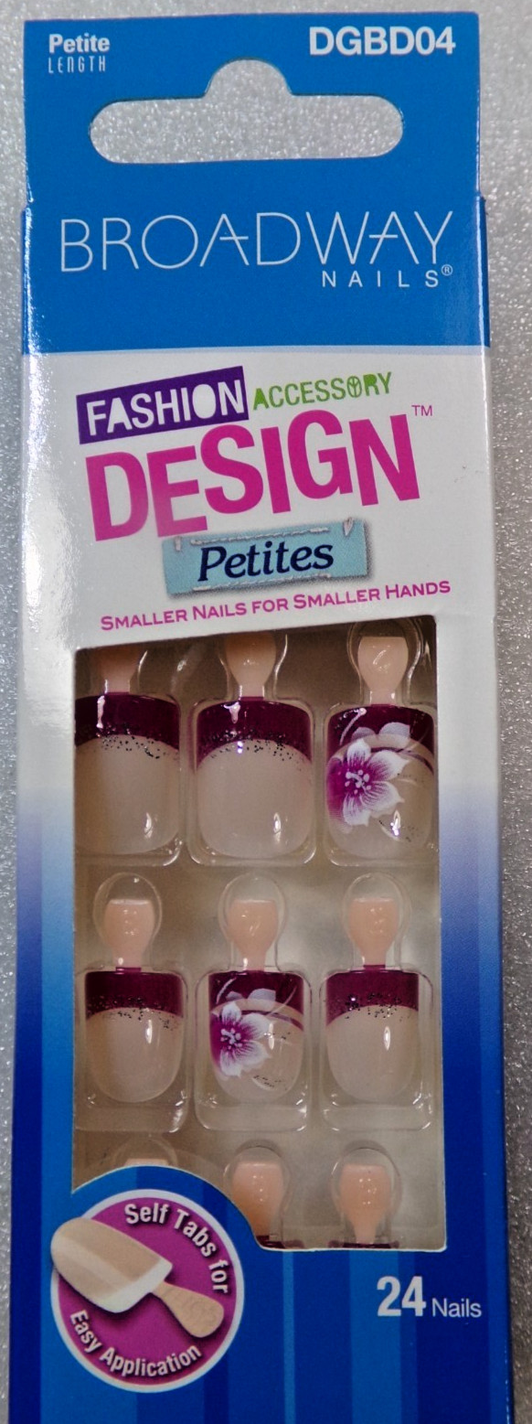 Broadway Nails Artificial Petite Short Purple French with Flower Accents