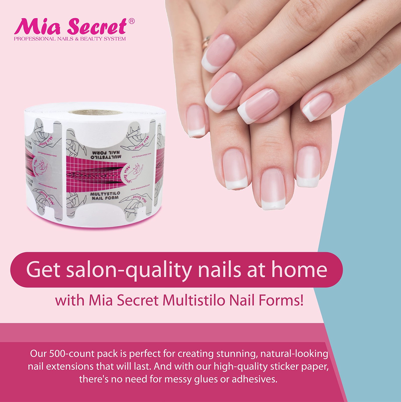 Mia Secret Nail Forms 500 Count Premium Adhesive Decals For Acrylic Gel Nails