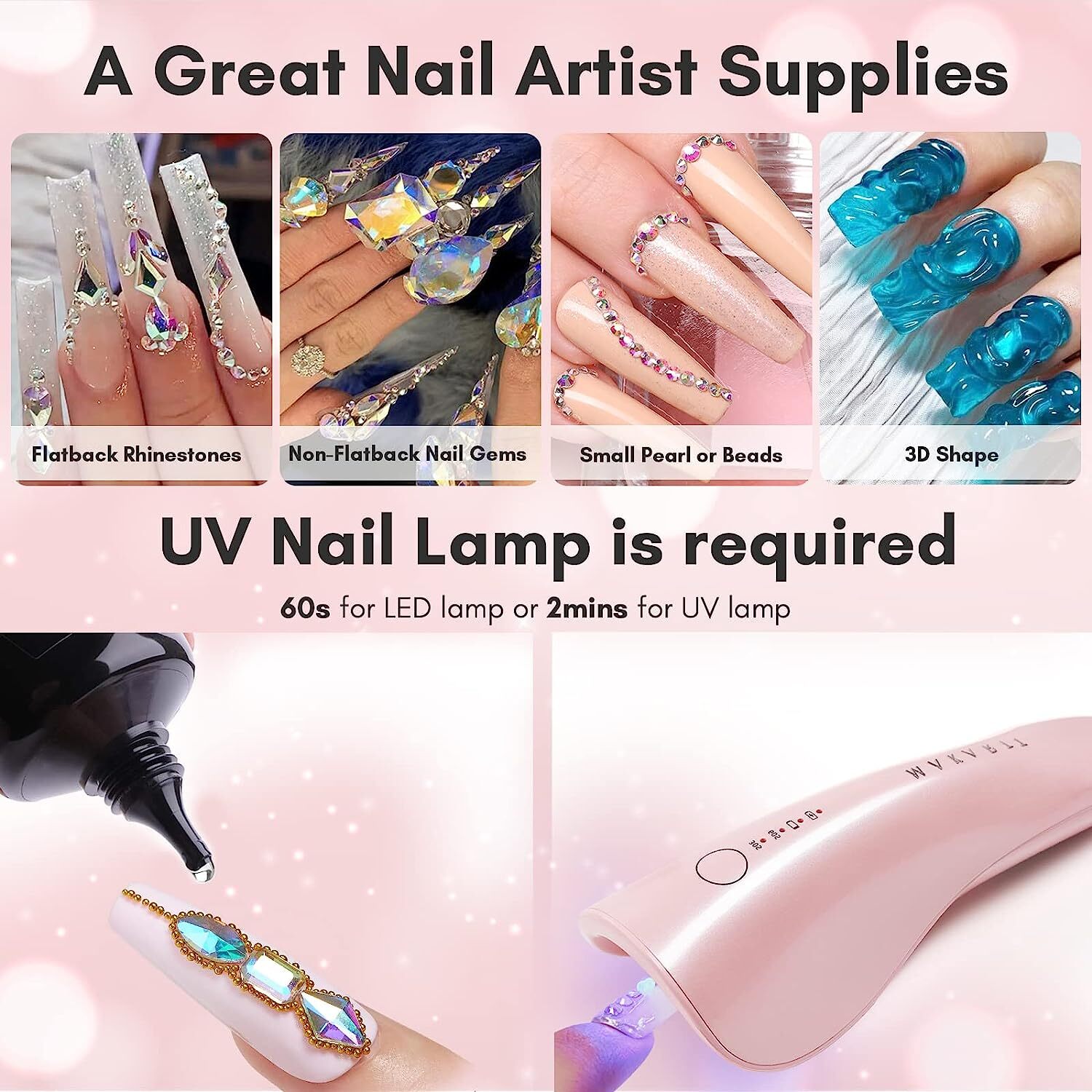 Nail Rhinestone Glue for Nails, Gel Nail Glue for Rhinestones Nails Super Strong