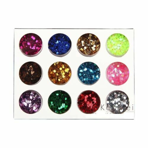 12 Pots Nail Art 3mm Round Glitter Shining Sequin Flake Mixed Colors Decoration