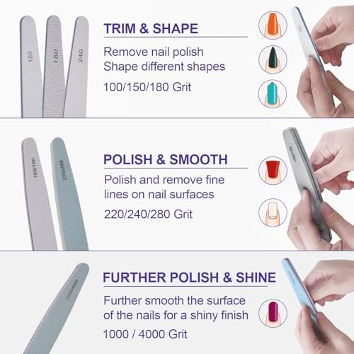 Nail File and Buffer Set, 6 Pcs Professional Nail File Kit for Acrylic and