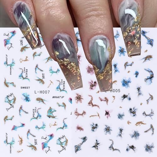 Nail Art Sticker Decals 3D Embossed Black Gold Blue Green Design Nail Marbling