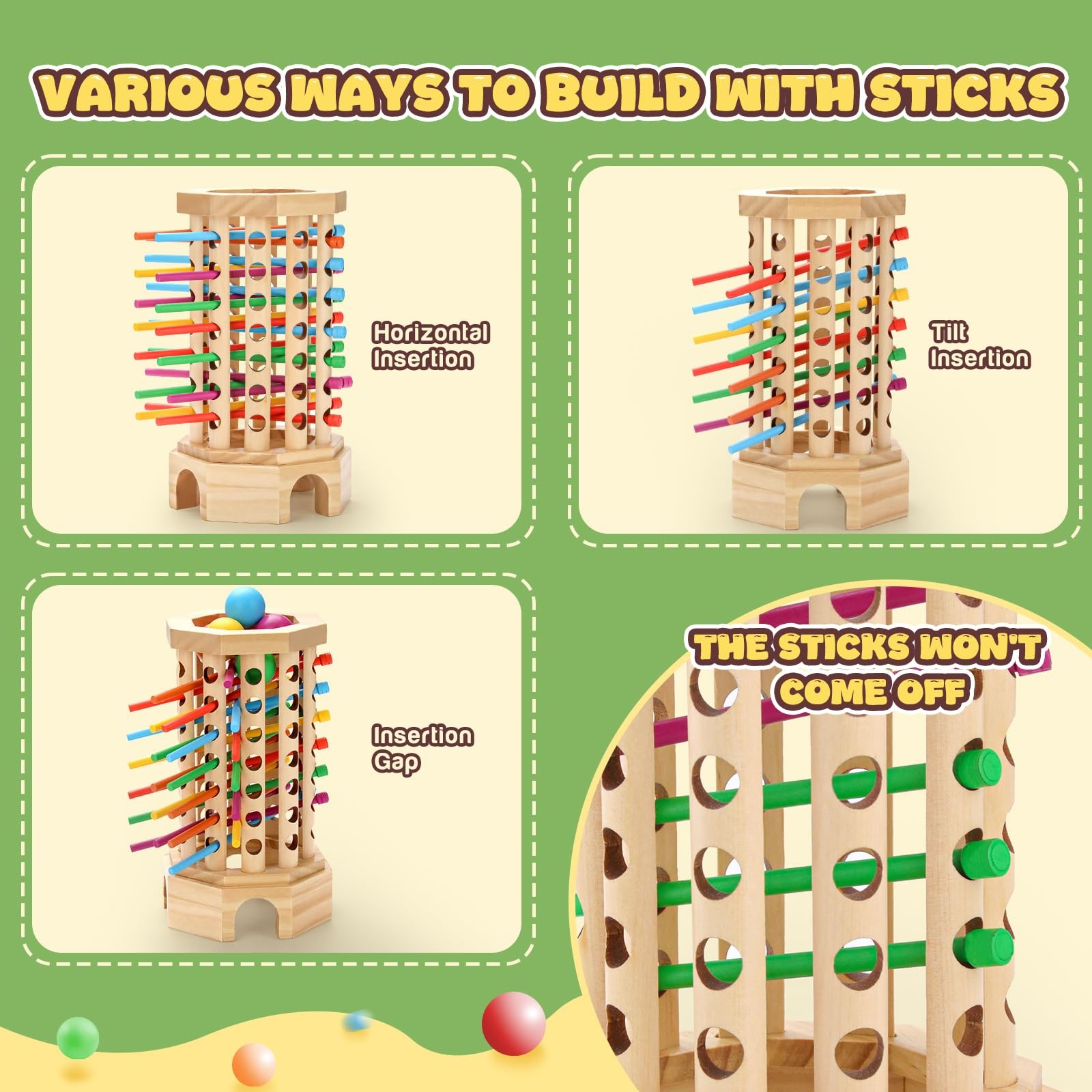 Montessori Wooden Board Game for Kids 3-6 12 inches x 5 inches, Colorful