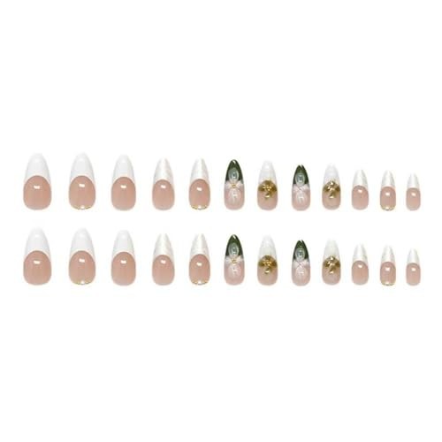 Flower Press on Nails Green Fake Nails Medium 0.04 Fl Oz (Pack of 24) MH19