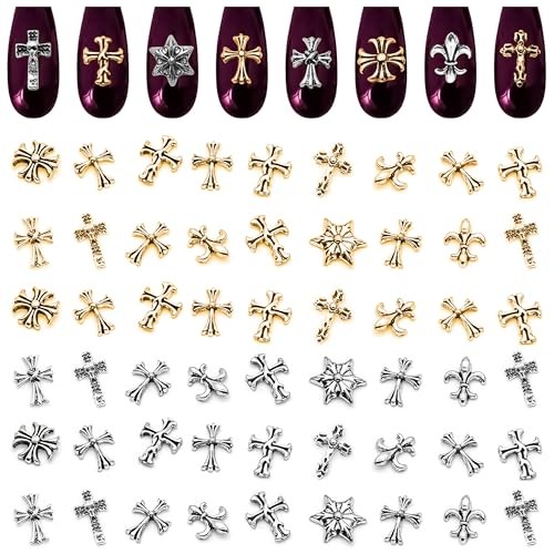Silver and Gold Cross Nail Charms – 240 240 Pcs Multicolored Cross Nail Charms