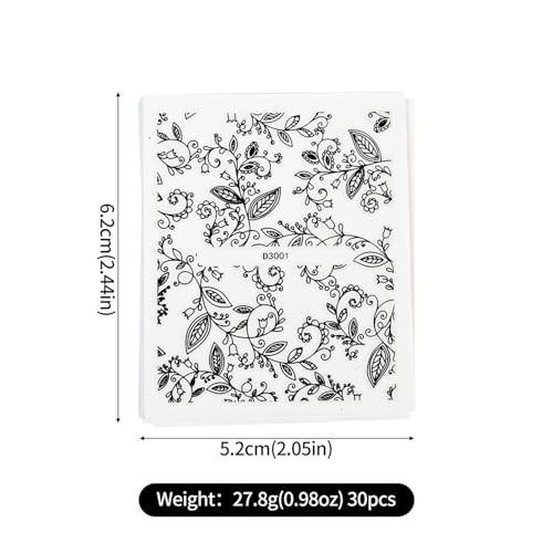 30 Sheets Lace Nail Art Stickers 3D Black Flower Lace Nail Decals Self Style 6