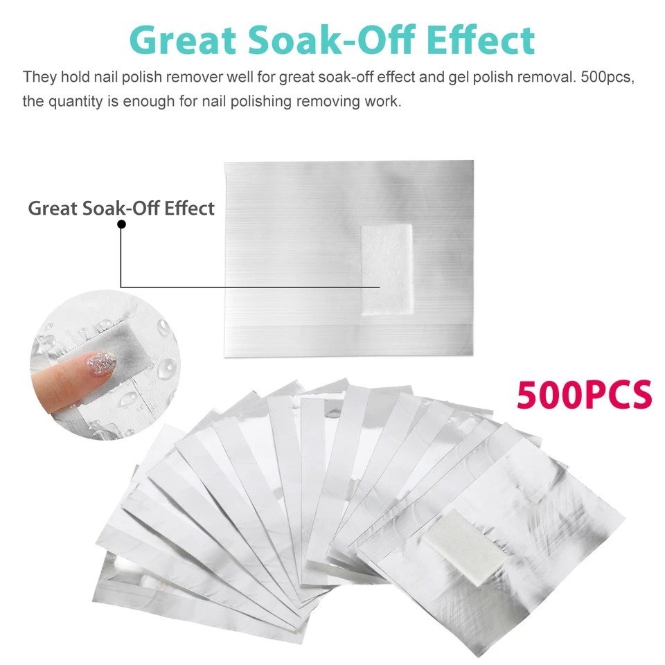 500 PCS Aluminium Foil Nail Wrap Art Soak Off Gel Polish Remover Manicure Clean