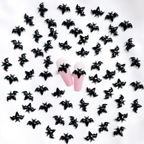 200Pcs Black Halloween Bat Nails Charms 3D Resin Black Bat Nail black