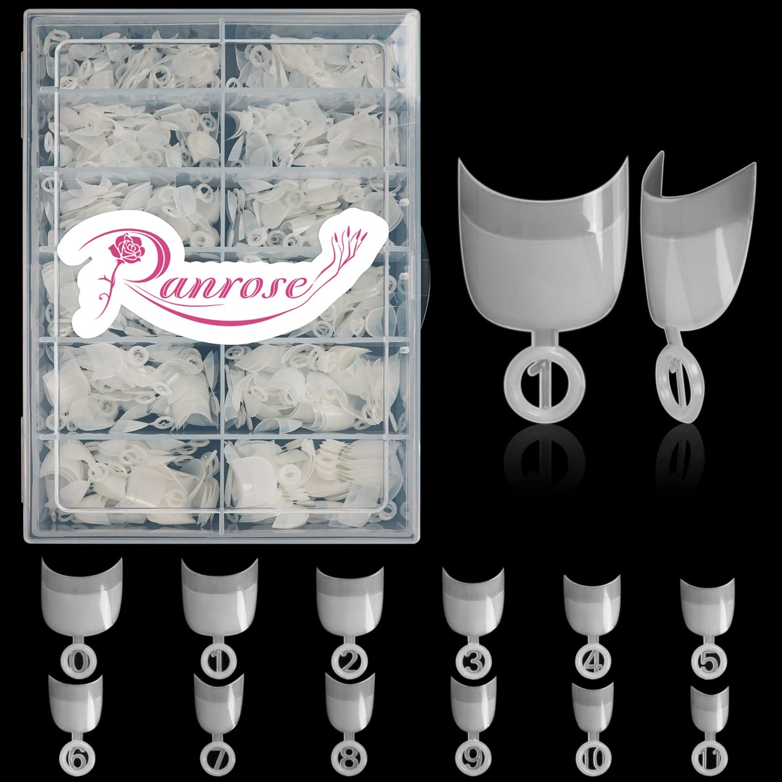 600Pcs Short Nail Tips- Oval Half Cover False Tips 12 Sizes French Acrylic Nails