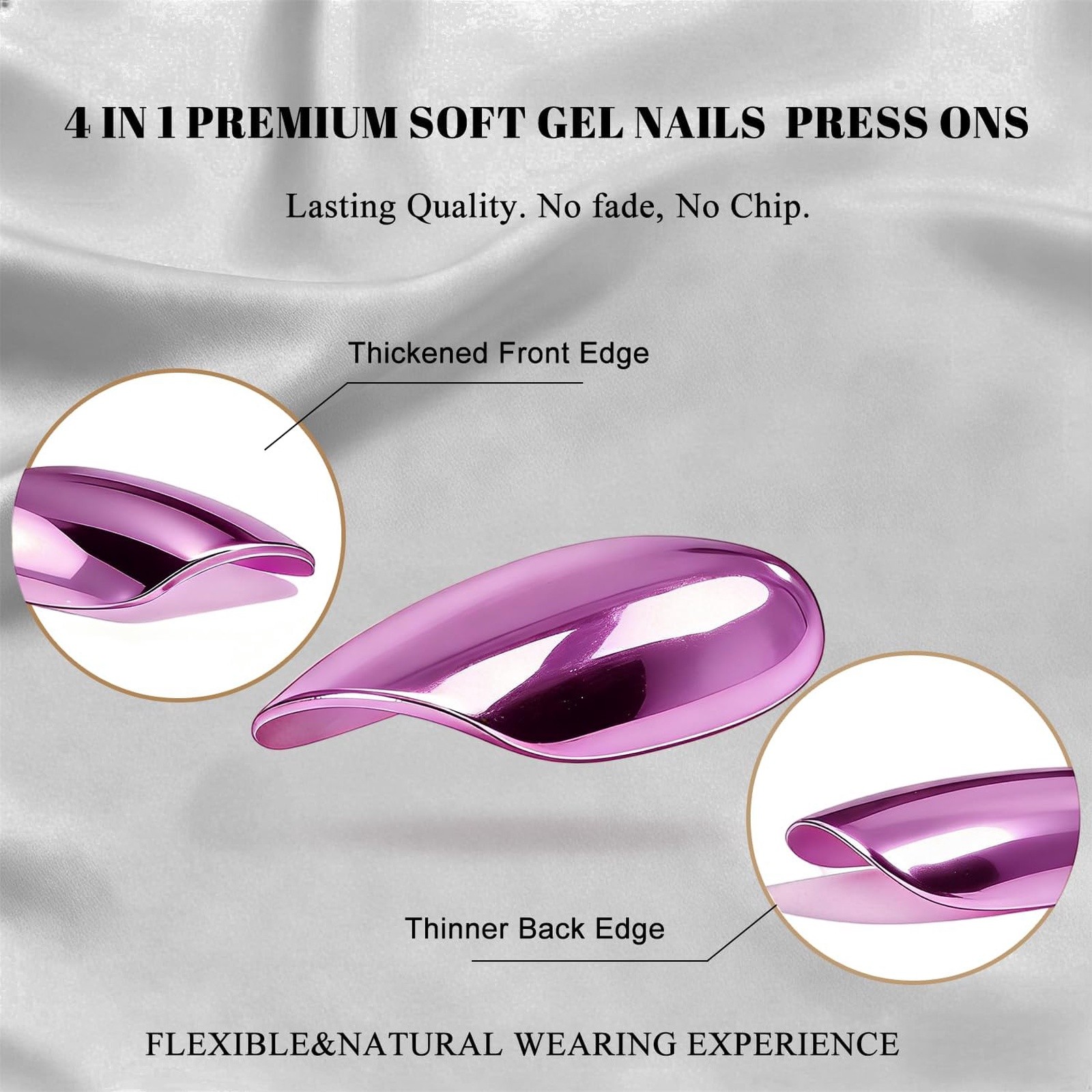JOYVVEW Chrome Purple Square Press On Nails