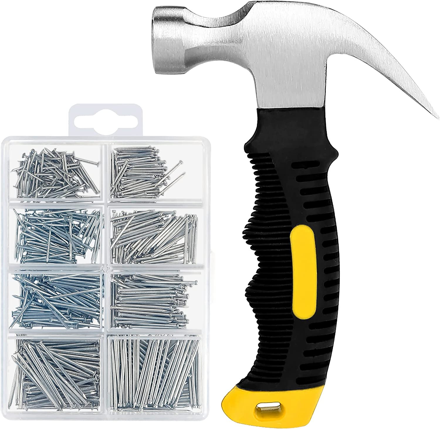 700Pcs Nails Assortment Kit & 8Oz Hammer, Small Hammer for Hanging Wall Art Deco