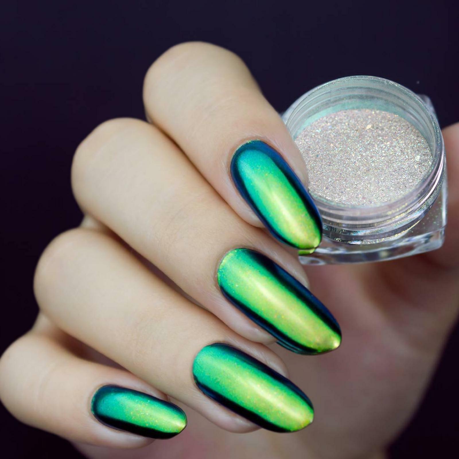 Aurora Unicorn Nail Chrome Dust Mirror White Pink Green Powder Holographic BJ-13