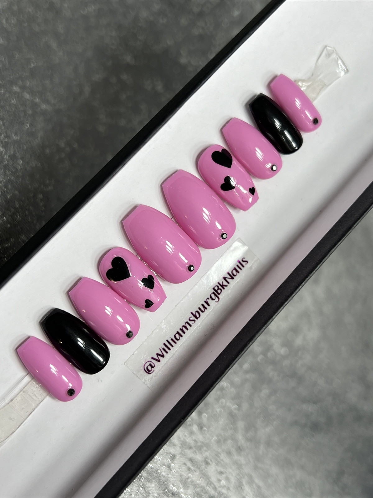 🖤 CUSTOM Gel Press On Nails, HOT PINK W BLING ,Coffin Short ,10p Set W/ kit NEW