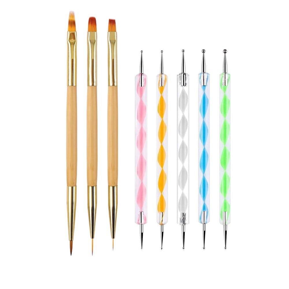 8-Piece Nail Art Tool Kit: 5 Dotting Pens & 3 Dual-End Brushes for Elegance