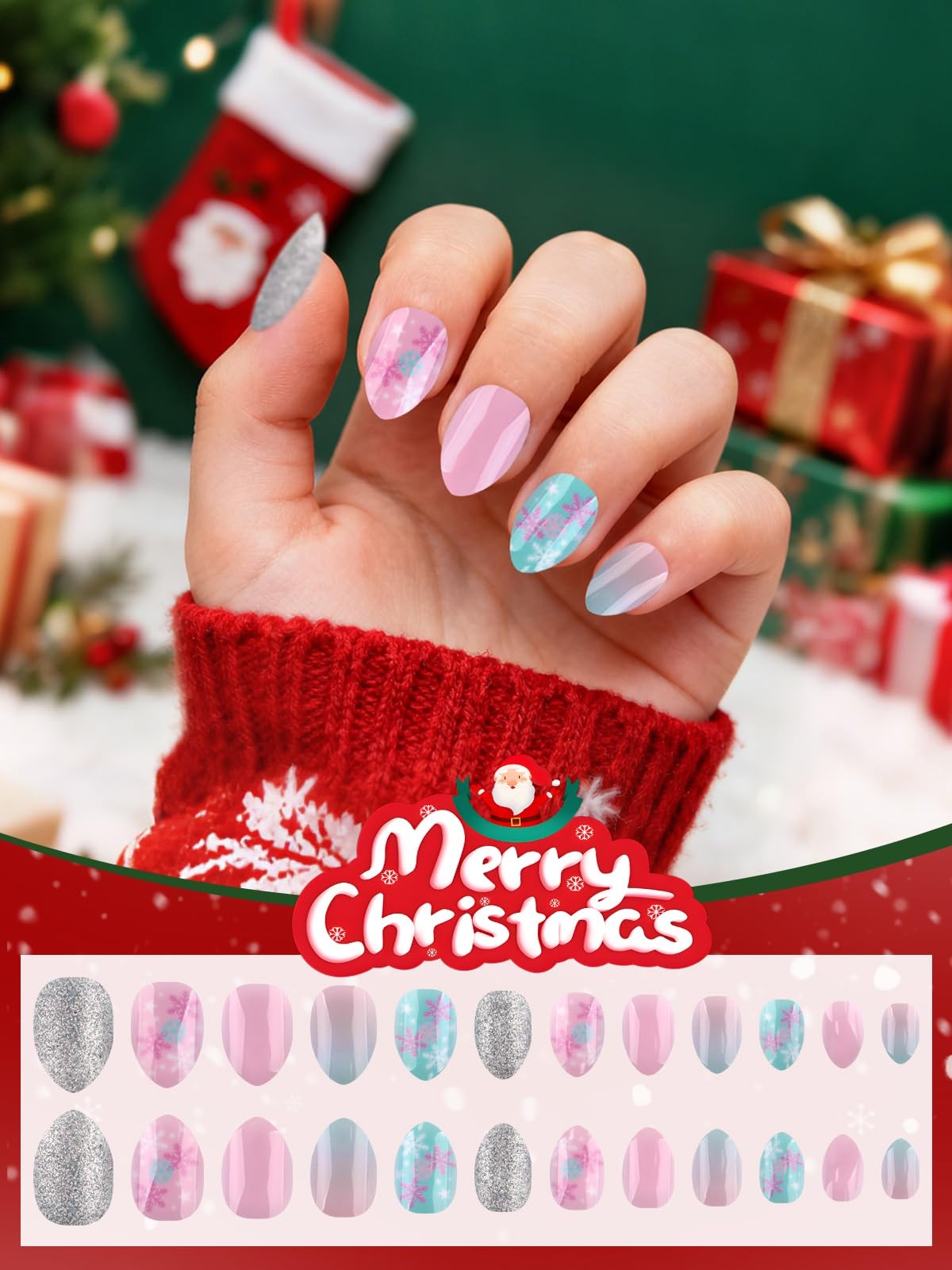 72 Pieces Christmas Press on Nails for Kids, EBANKU 3 Pack Kid Fake Nail | Ki…