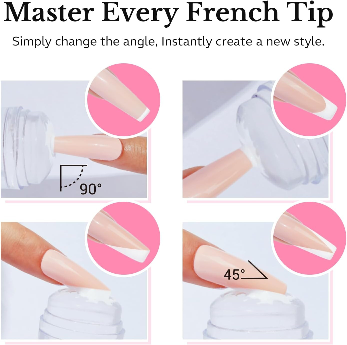 French Tip Stamp, 6Pcs French Tip Tool, Soft Silicone Nail Stamper, 2 in 1 Frenc