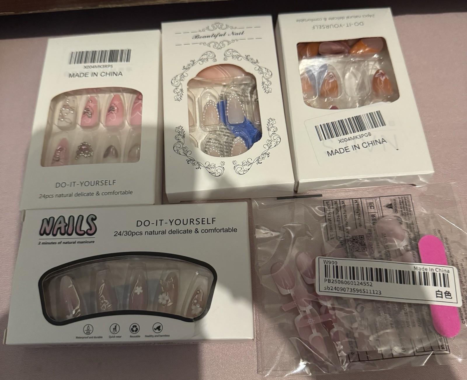Press-On Nails Multicolor Acrylic Medium Coffin Almond Square Set
