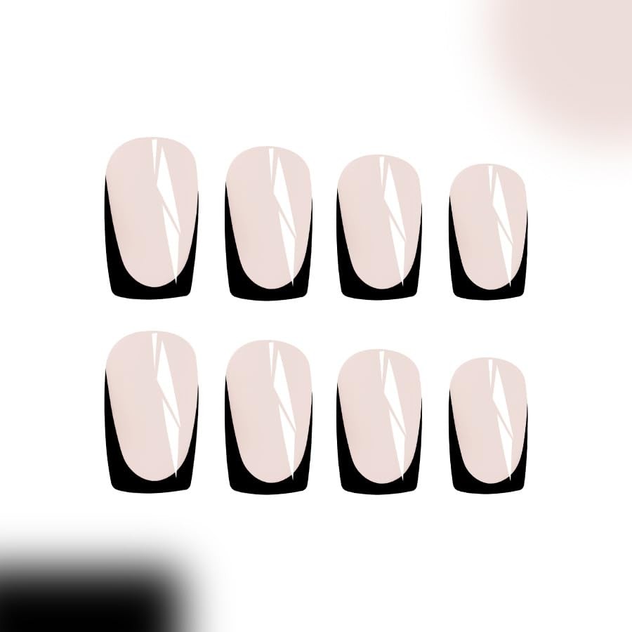 24Pcs Black French Tip Press on Nails Medium Square Nails Press black french