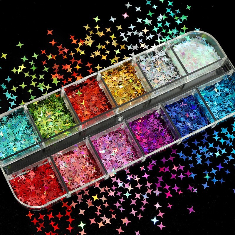 Nail Sequins~Glitter Four Point Star Shape Laser Flakes Nail Art Tips Decoration