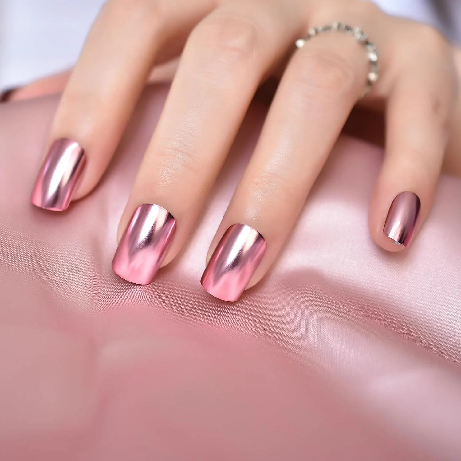 Cool Sweet Metal Mirror Pink Press on Nails – iBeautying False Nails – Glossy Re
