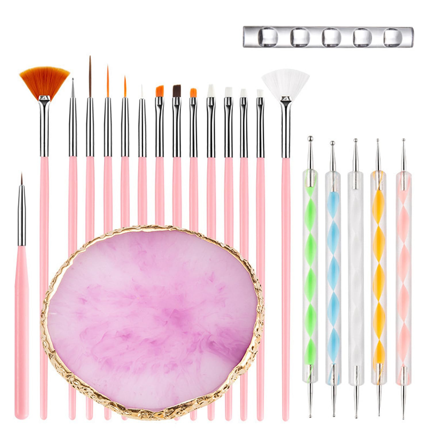 Nail Art Tools 22-Piece Set, Resin Nail Art Palette, 2-Way Acrylic Silicone Engr