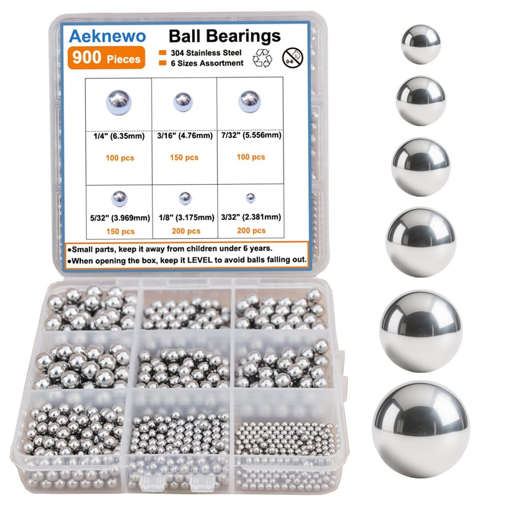 900 PCS Stainless Steel Precision Balls, Bicycle Ball Bearings 6 Sizes Assort…