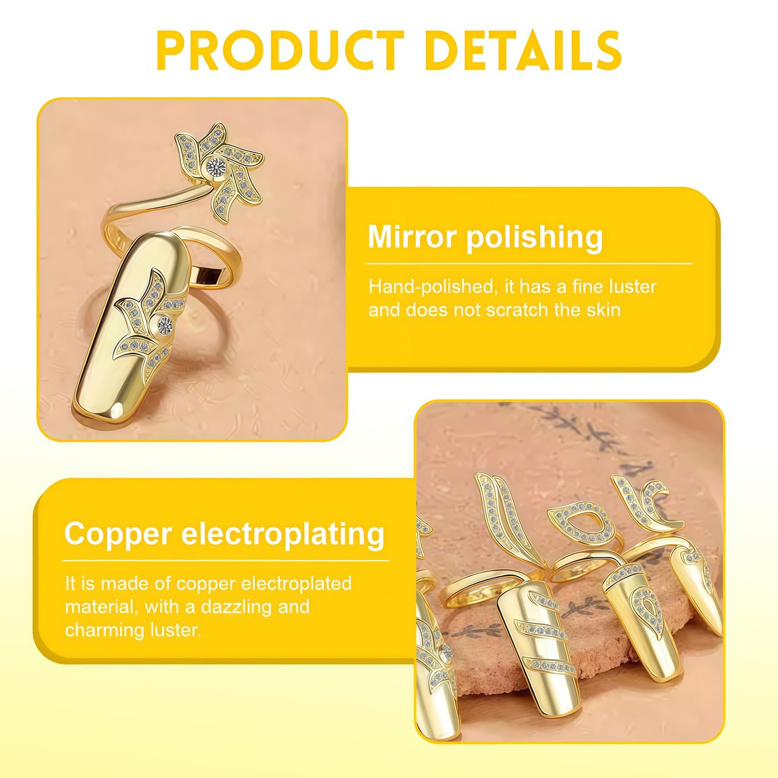 4Pcs Fingernail Opening Ring Finger Nail Ring Knuckle Rhinestone Cover Tip Na…