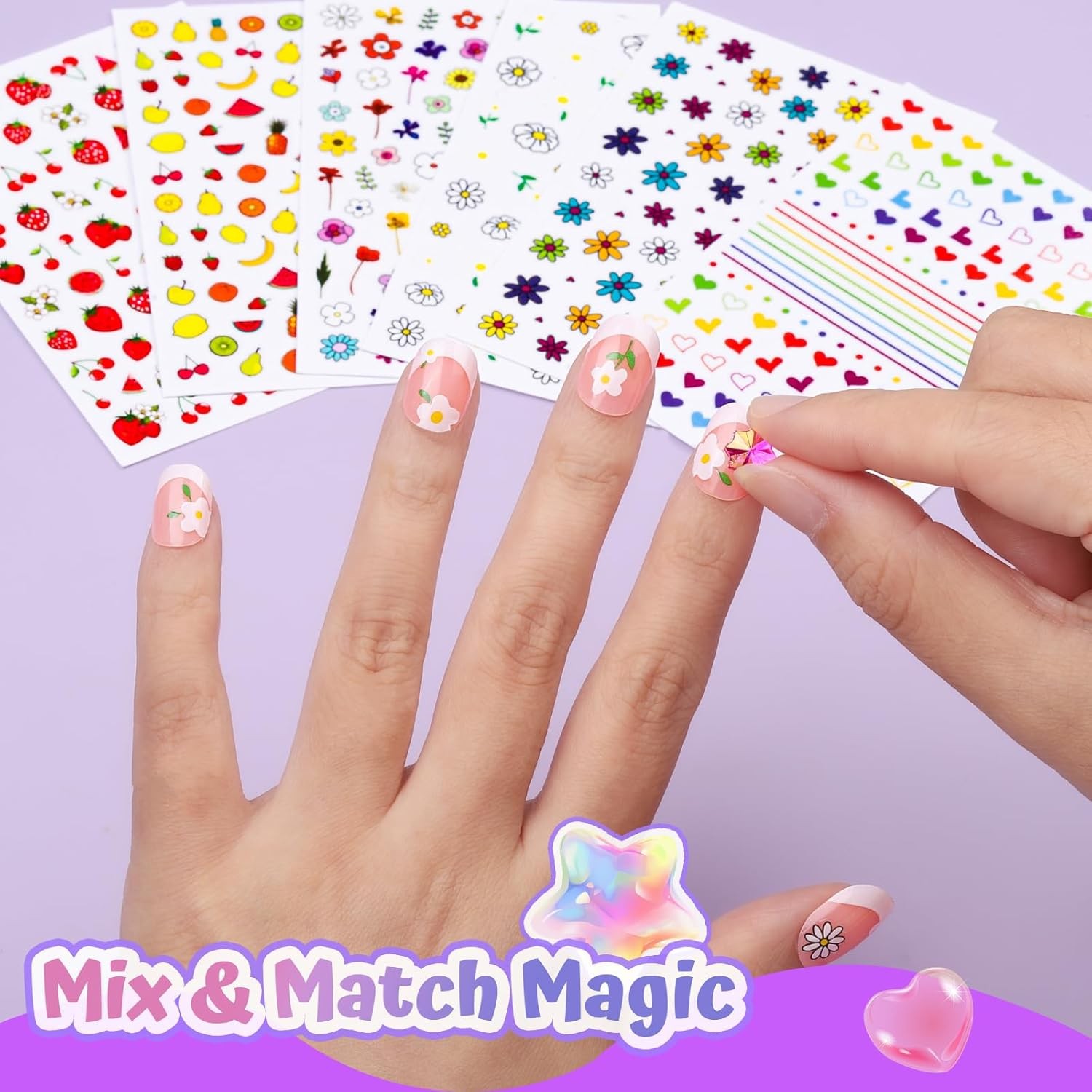 Kids Press On Nails Art Kit 12 Styles with Stickers Gems Rhinestones Fun DIY Pla