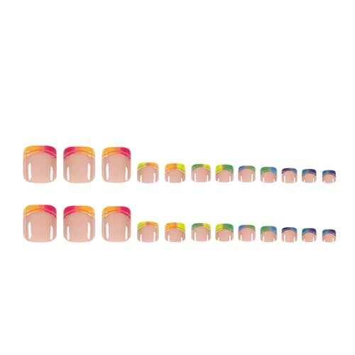 24pcs French Press on Toenails Short Square Fake Toenails Colorful style11