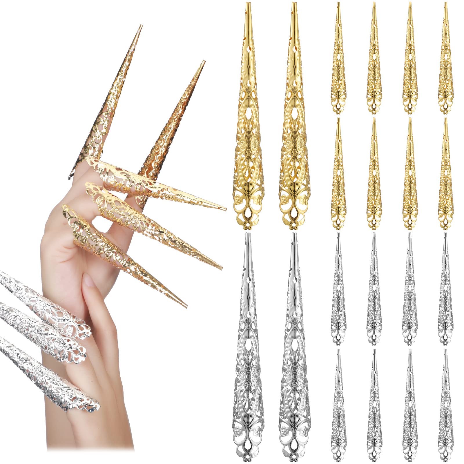 Leelosp 20 Packs Halloween Finger Nail Claw Rings Ancient Queen Finger