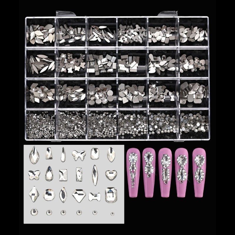 24 Grids Nail Charms Glass AB Rhinestones Nail Art Rhinestones for Nail Salon