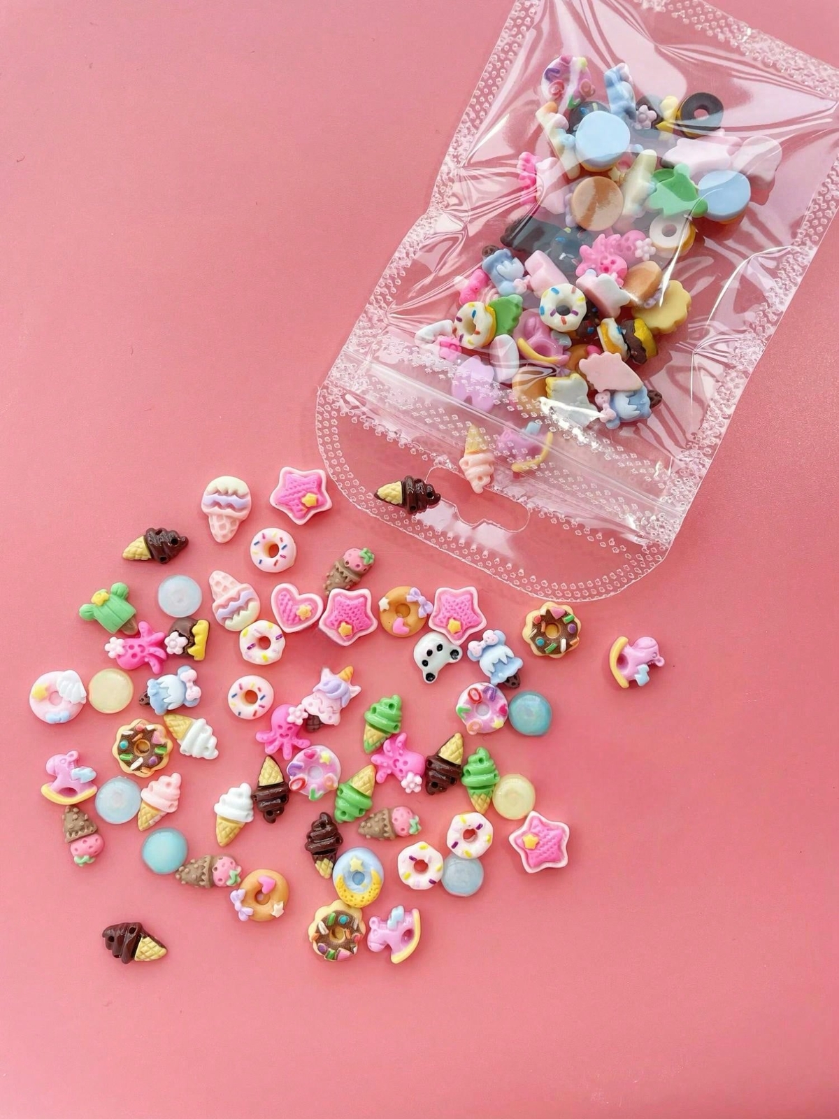 50pcs/Bag Cute Miniature Resin Food Toys Random Color Diy Cream Glue Cartoon