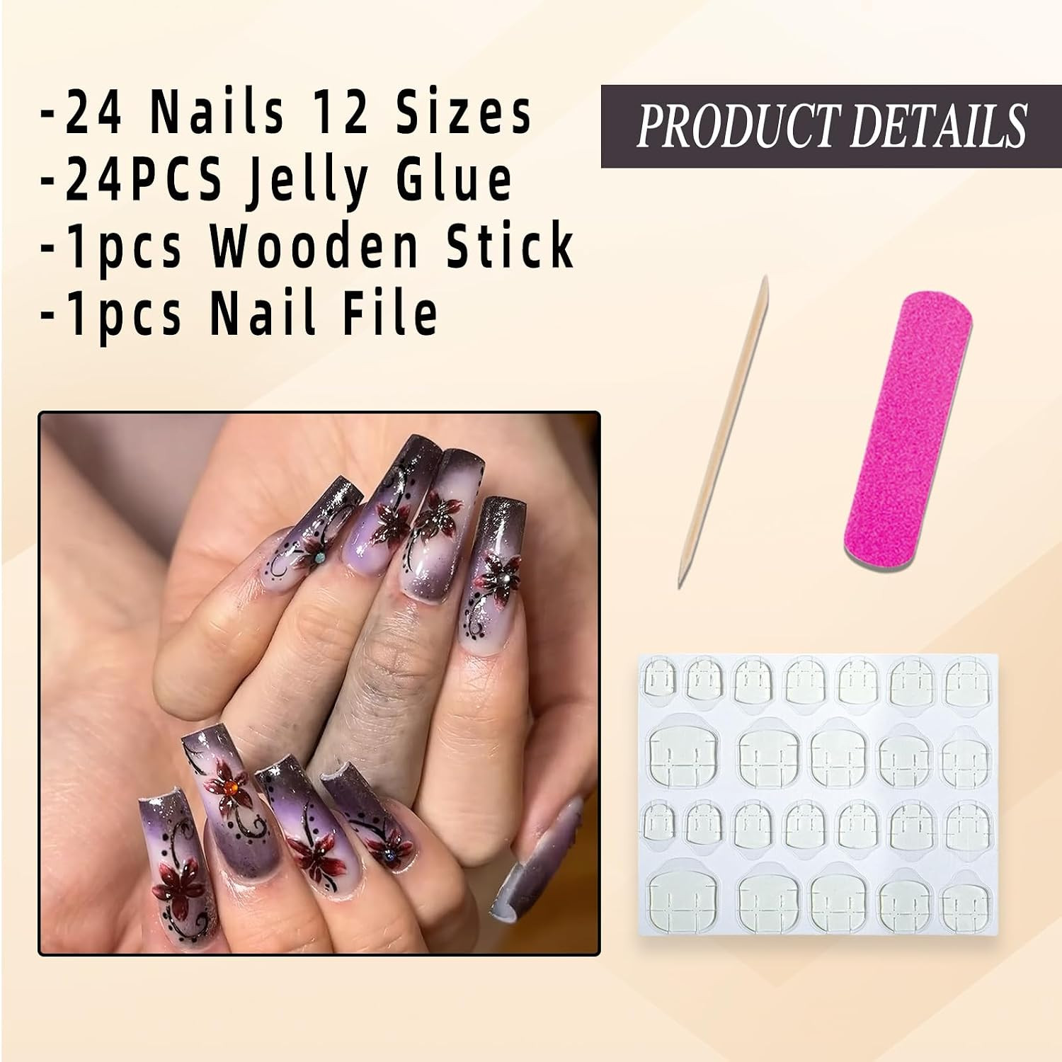 Purple Gradient Press on Nails Medium Square Fake Nails with Glitter Designs Got