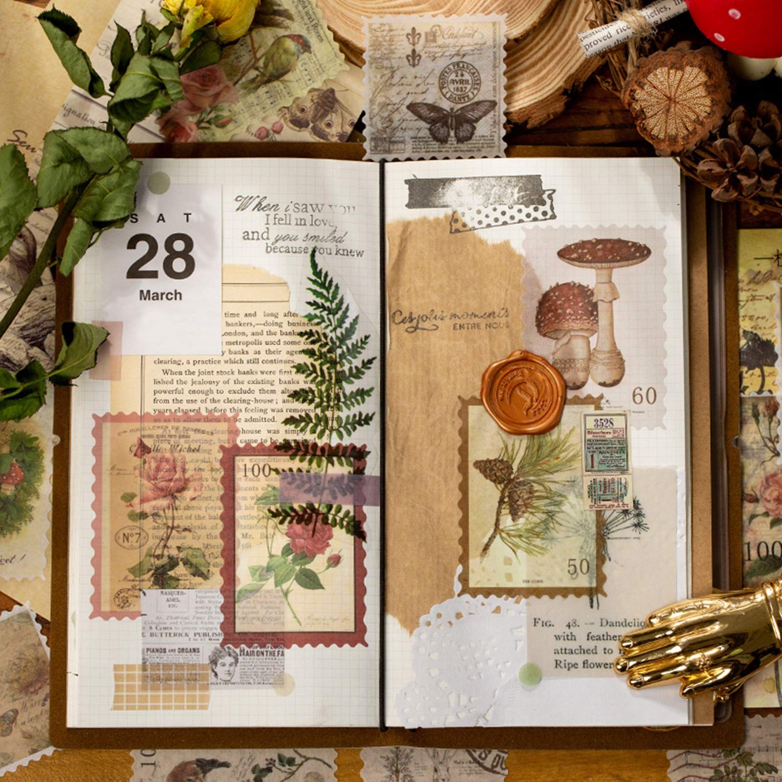 240pcs Vintage Postage Stamp Stickers, Aesthetic Botanical Deco Pap… Fast Ship