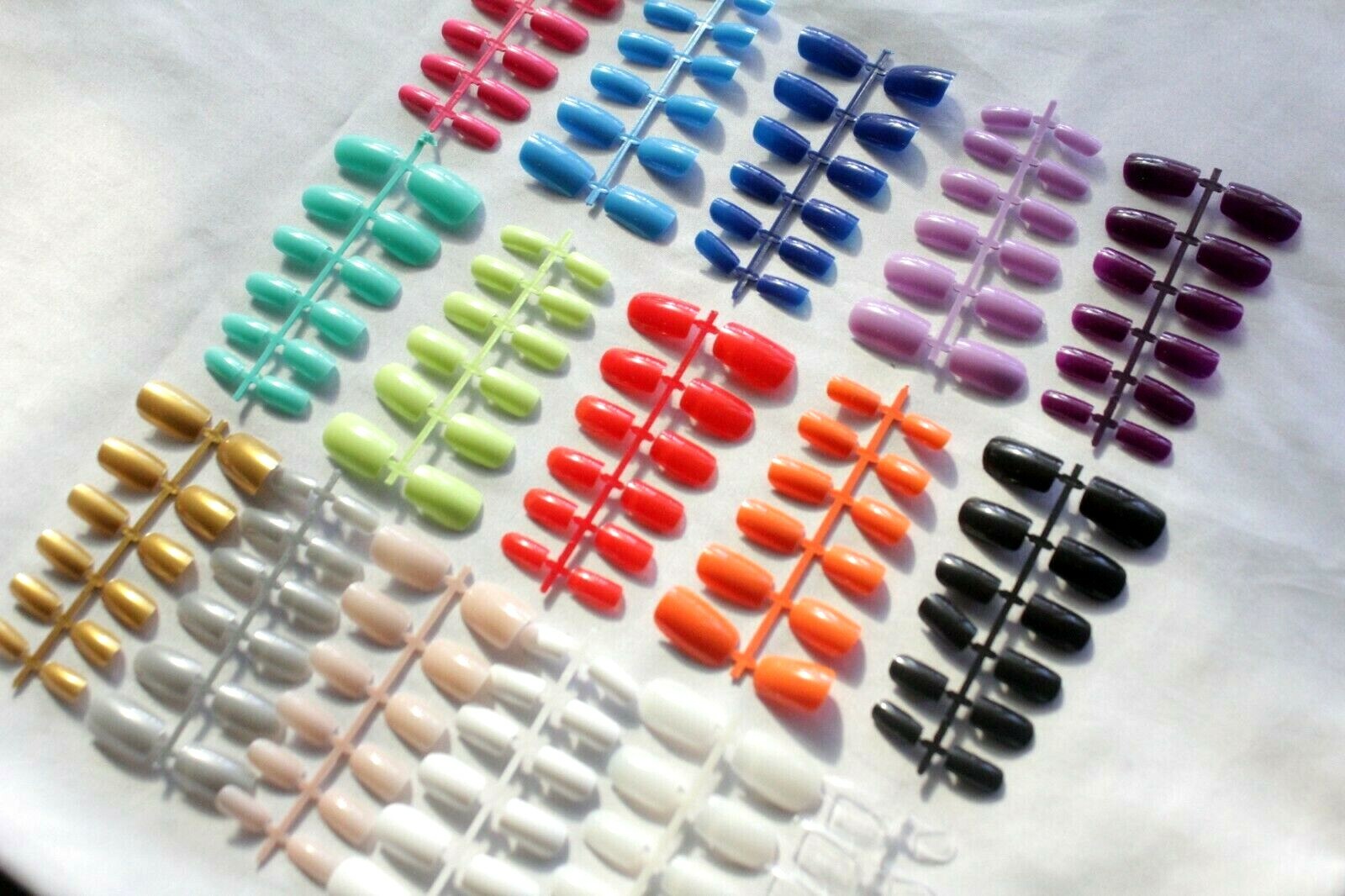 24 96 SHORT Full Cover SQUARE Pre Shaped Coloured Tips Fake Glue On False Nails