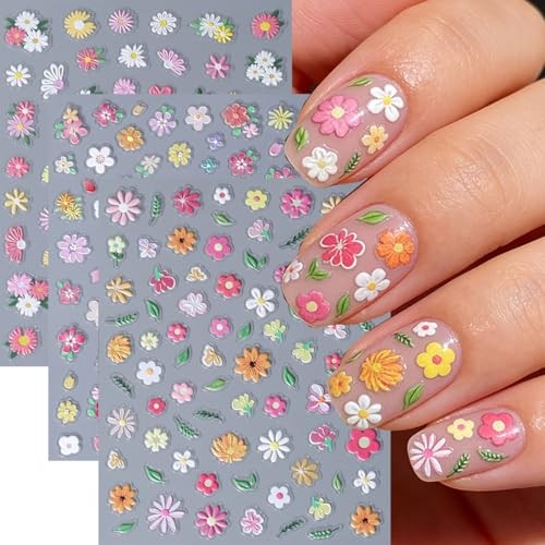 3 Sheets Spring Flower Nail Stickers for Nail Art – 3D Self Colorful Flower 2