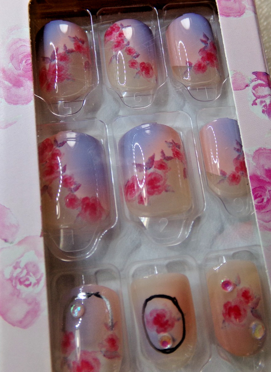 IMPRESS NAILS PRESS ON Short – Shiny Light Blue & Pink with Flowers