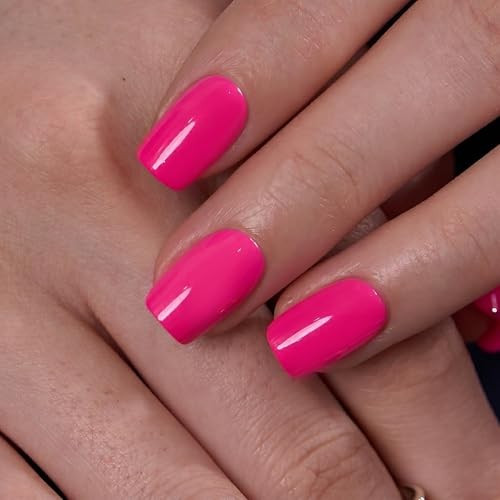 Short Square Acrylic Nails – Bright-Pink – Press on Nails – Apricot Design