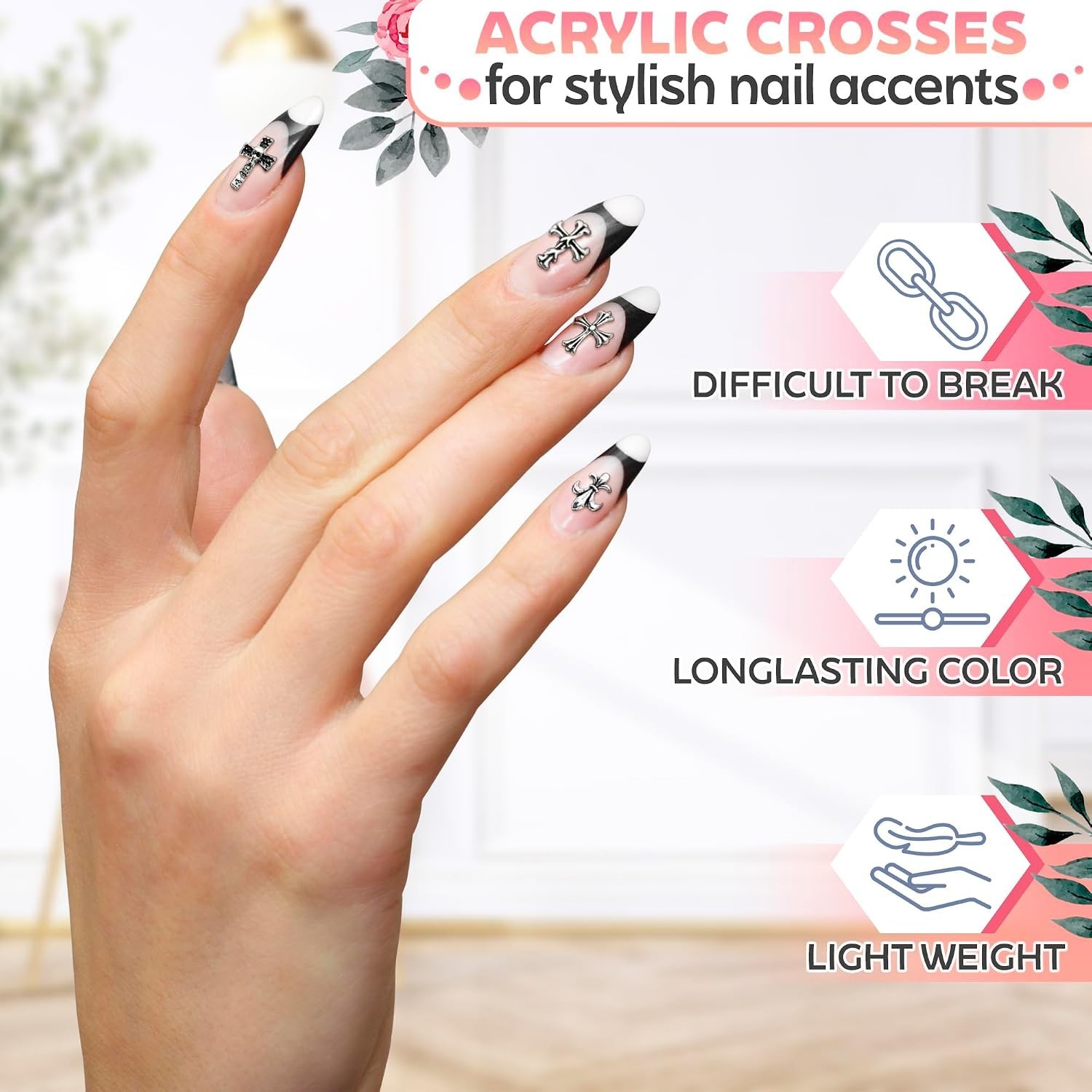 8 Unique 120 Pcs Cross Nail Charms for Press-On & Acrylic Nails – Glossy Finish