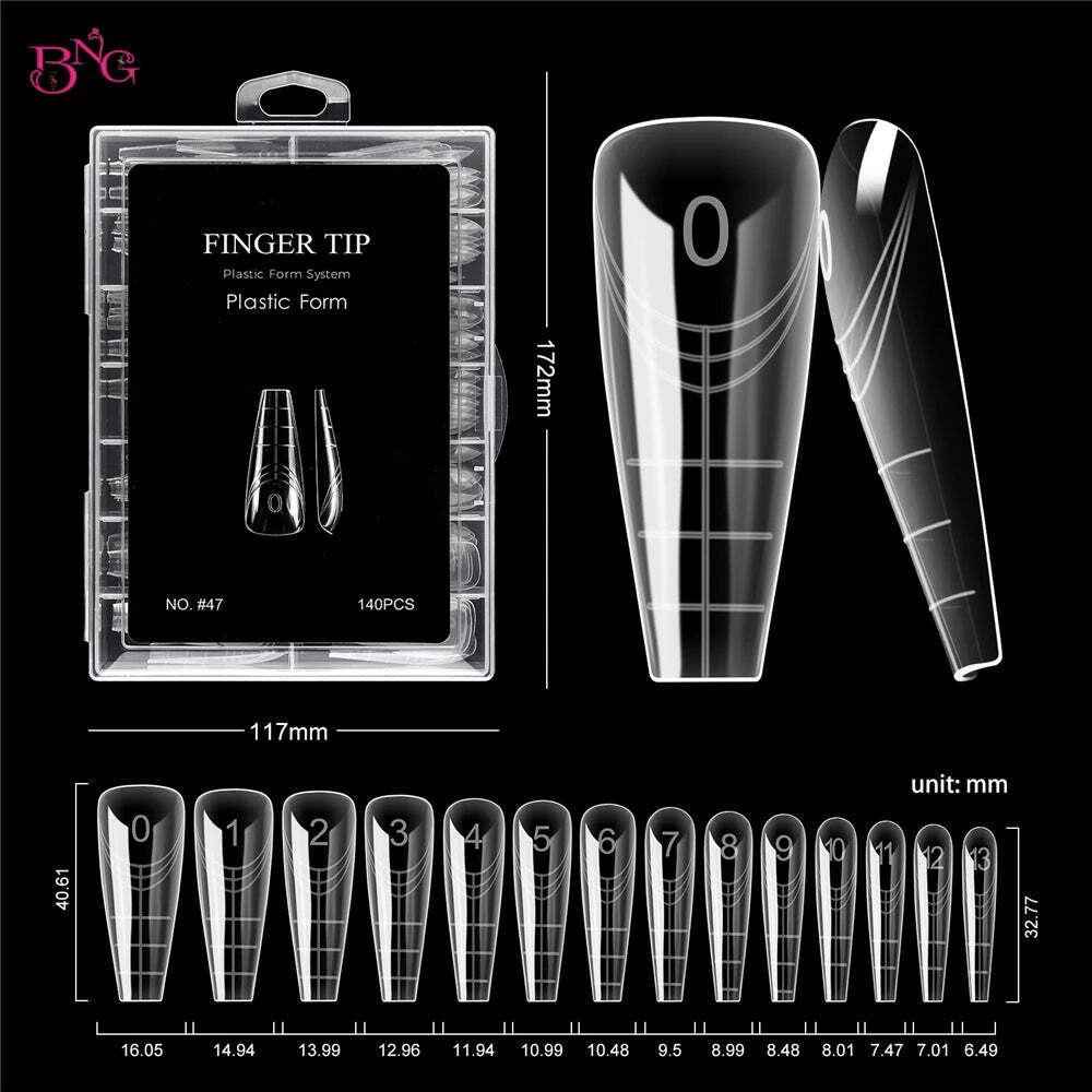 BNG New 70/140Pcs Clear Nail Dual Form Poly Extension Gel Molds Reusable Acrylic